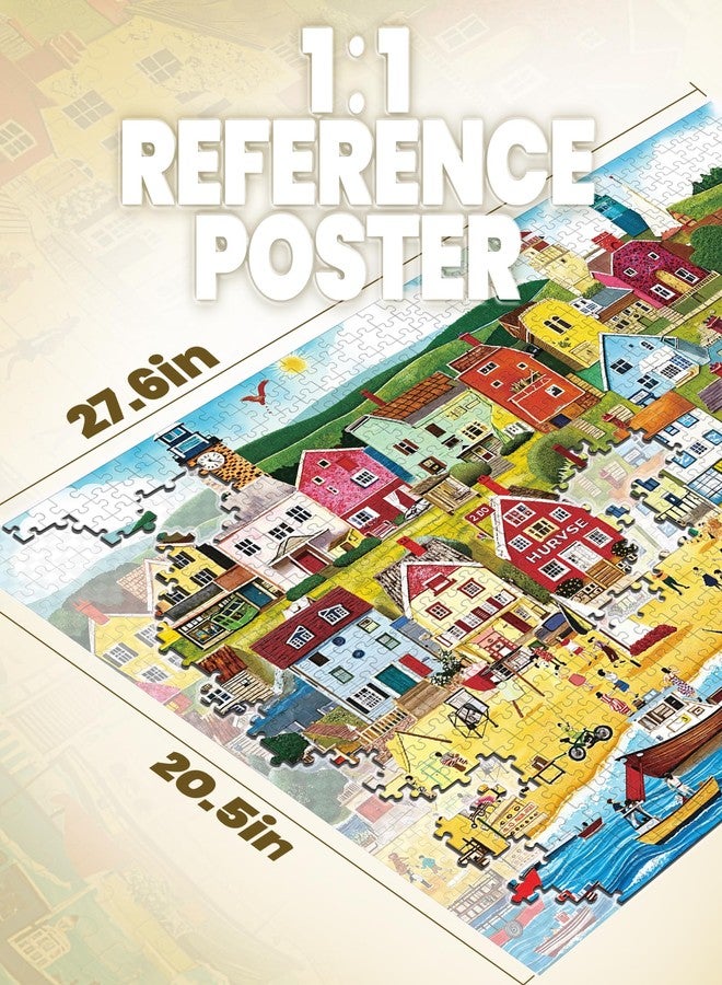 lamplig Puzzles for Adults 1000 Pieces - Jigsaw Puzzles Seaside City Beach - 1000 Pieces Puzzles with Letters on Back - Puzzle for Fun Game Nights 27.6x20.5 inch, 1:1 Poster - Image 4